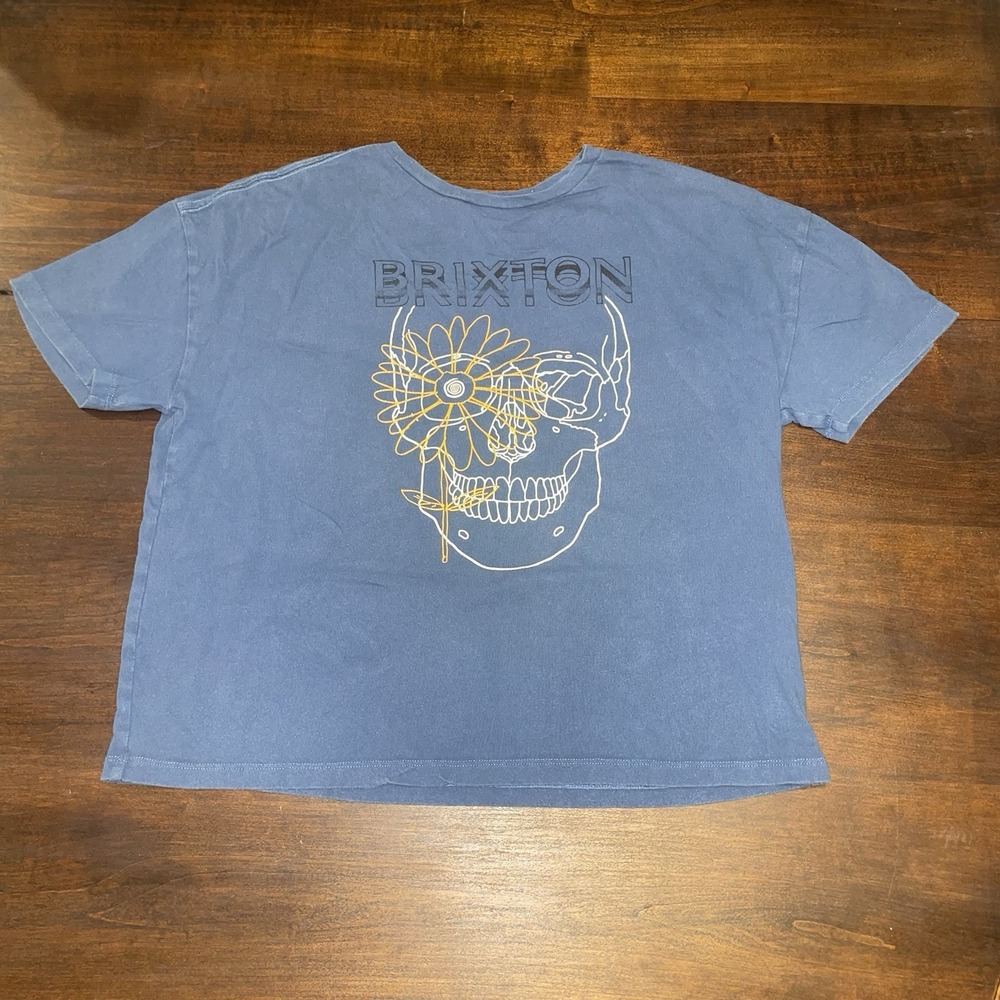 Brixton Oddity Skull Graphic Print Womens Blue Shirt Size XS